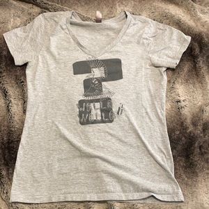 Grey V-neck tee. Size M